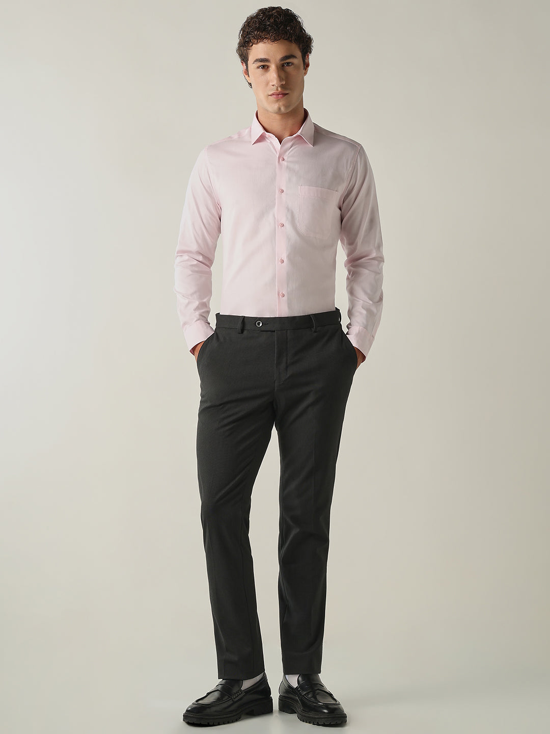 Men's Pure Cotton Solid Slim Fit Full Sleeve Formal Shirt - Pink