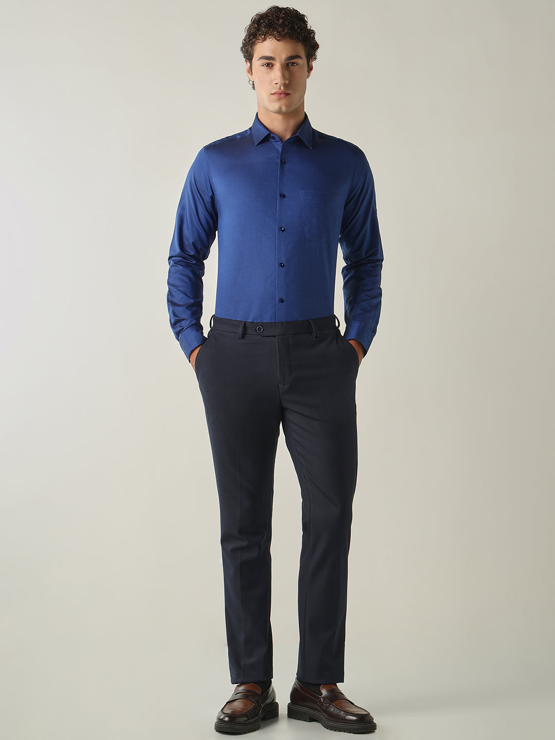 Men's Pure Cotton Solid Slim Fit Full Sleeve Formal Shirt - Royal Blue