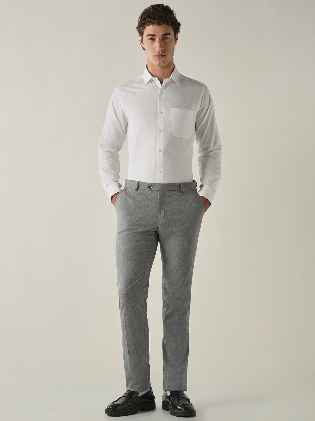 Men's Pure Cotton Solid Slim Fit Full Sleeve Formal Shirt - White