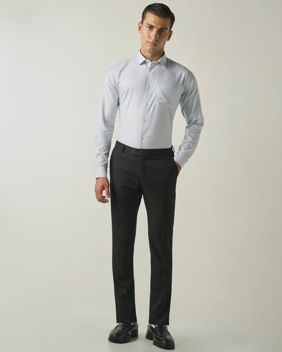 Men's Pure Cotton Dobby Solid Regular Fit Full Sleeve Formal Shirt - Light Blue