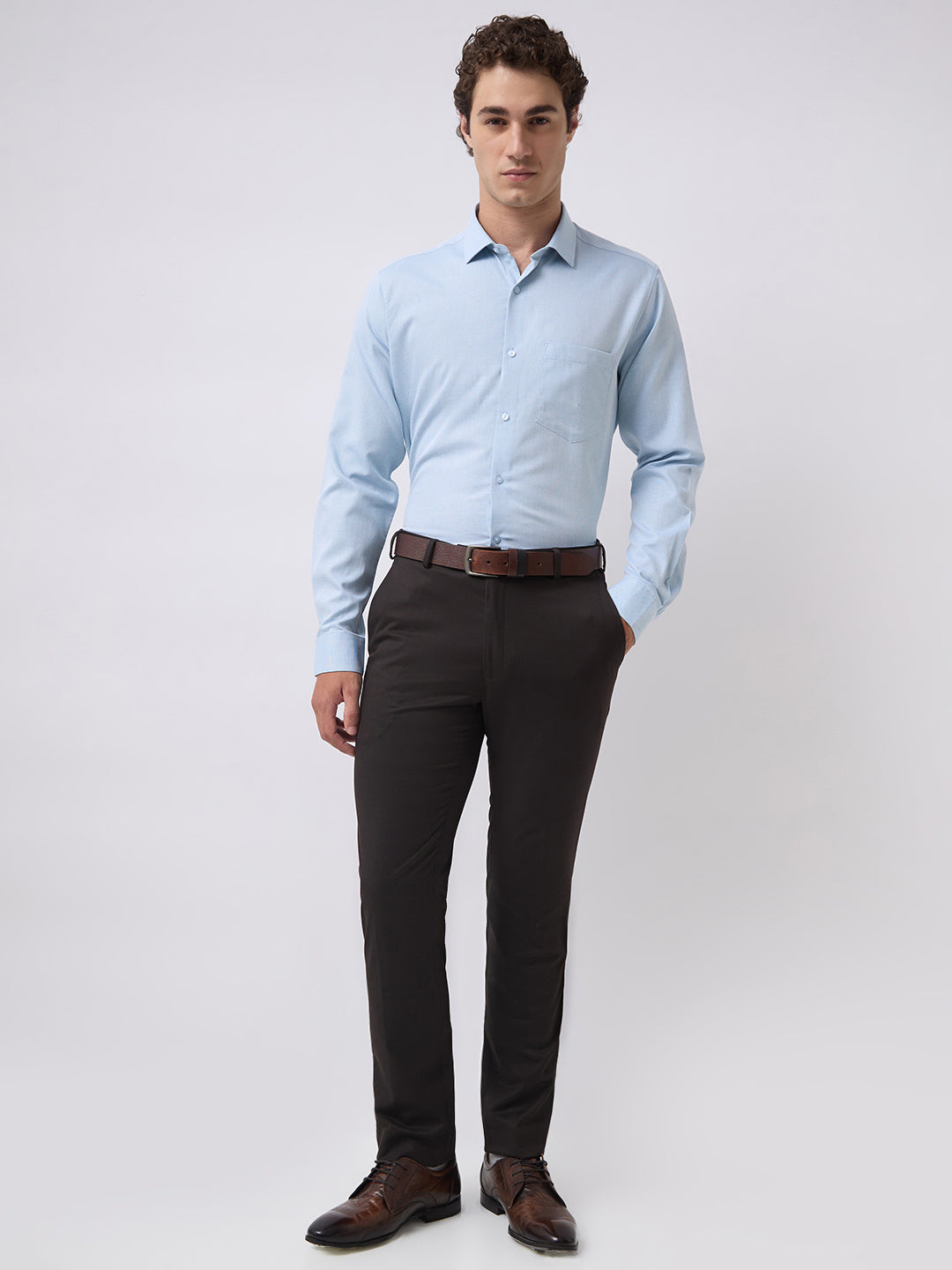 Men's Pure Cotton Dobby Solid Regular Fit Full Sleeve Formal Shirt - Aqua