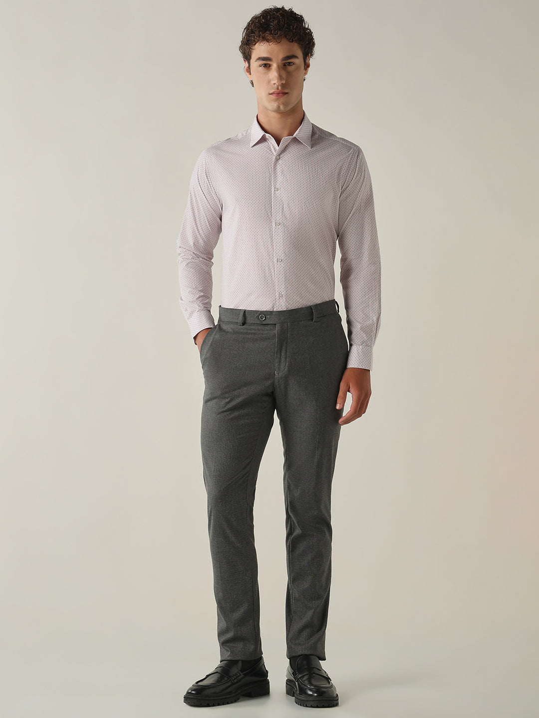 Men's Pure Cotton Printed Slim Fit Full Sleeve Formal Shirt - Pink