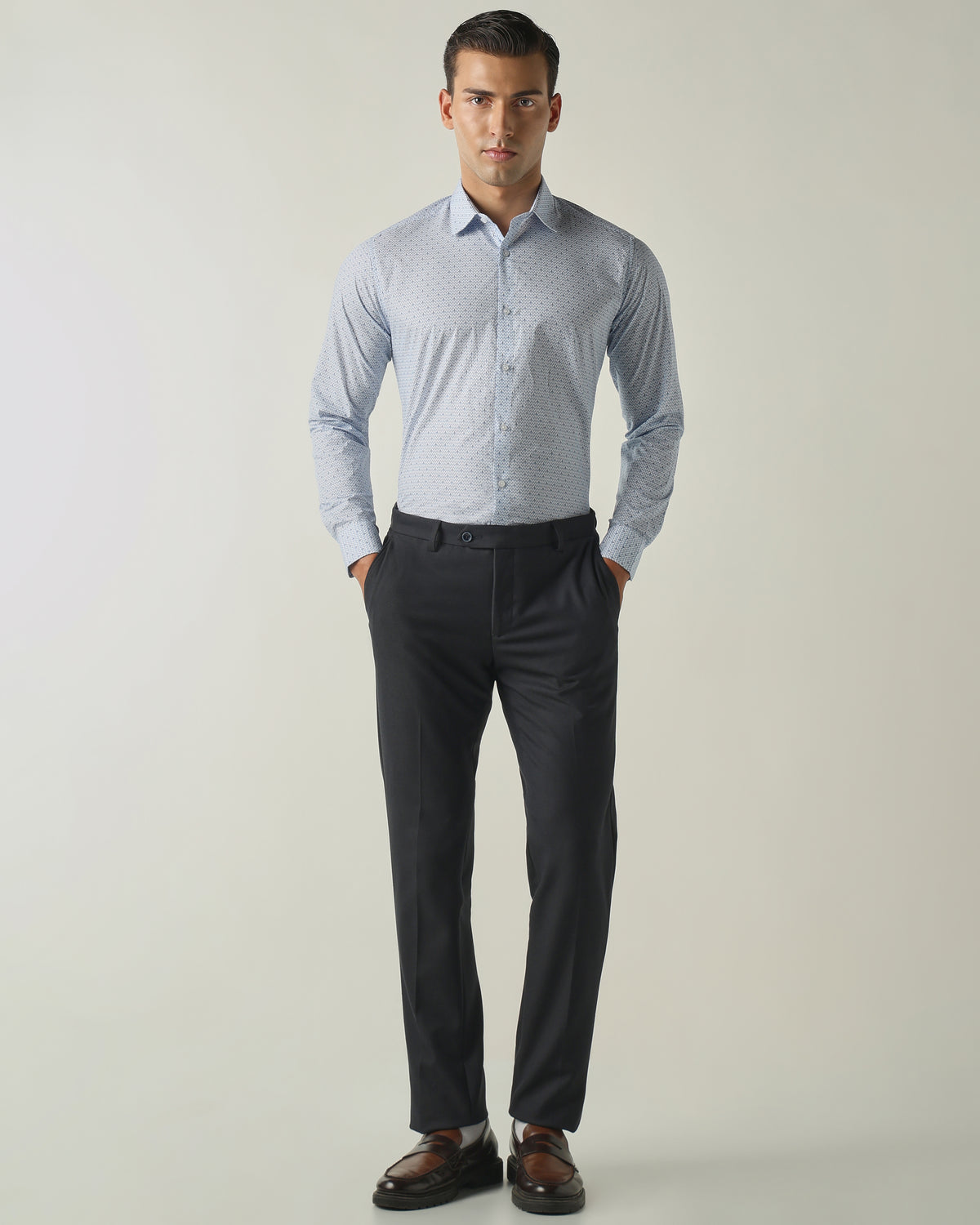 Men's Pure Cotton Print Slim Fit Full Sleeve Formal Shirt - Blue