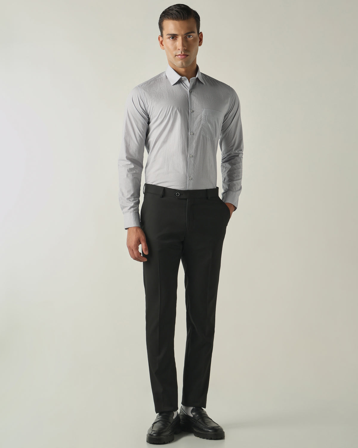 Men's Pure Cotton Print Slim Fit Full Sleeve Formal Shirt - Light Blue