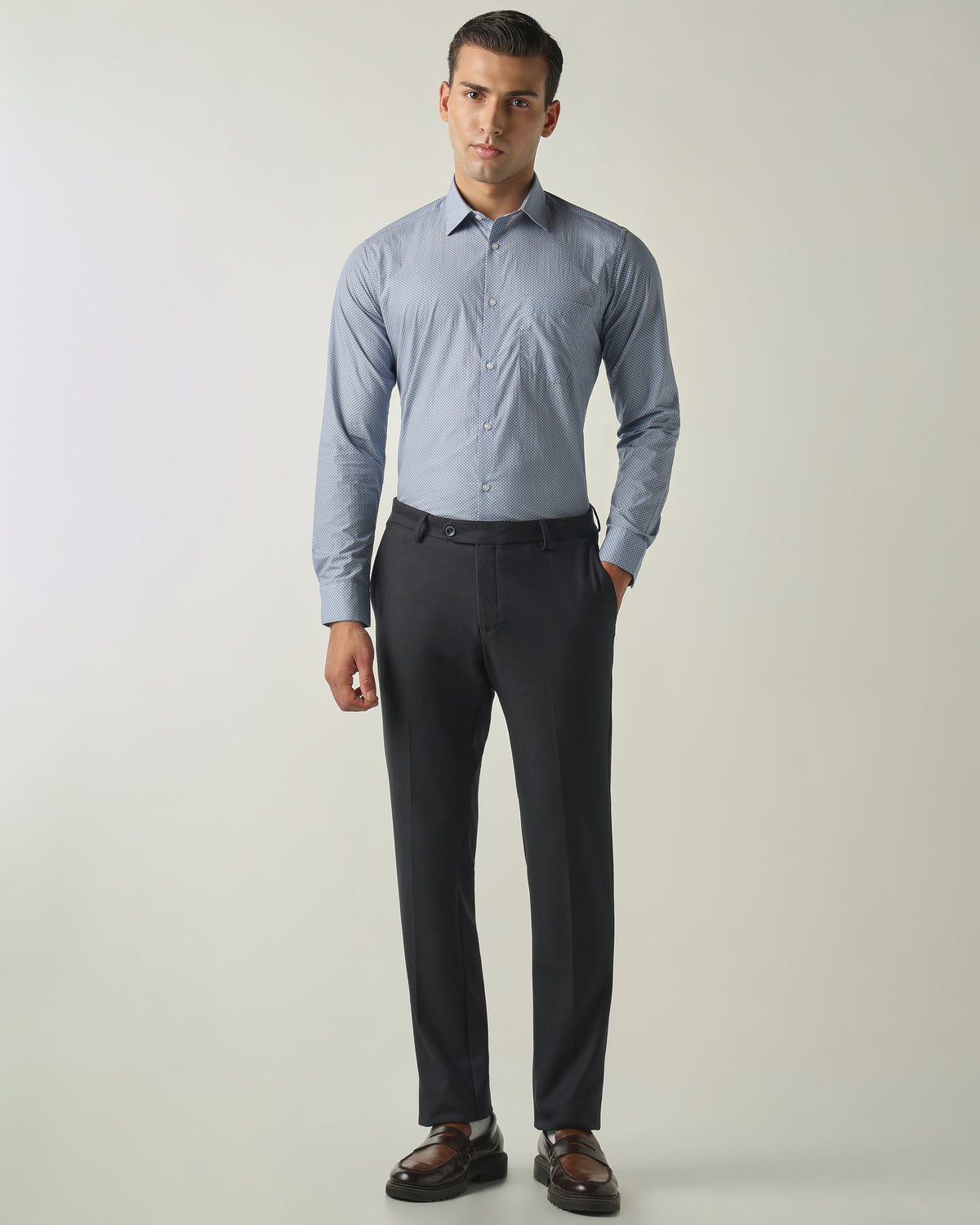 Men's Pure Cotton Print Slim Fit Full Sleeve Formal Shirt - Blue