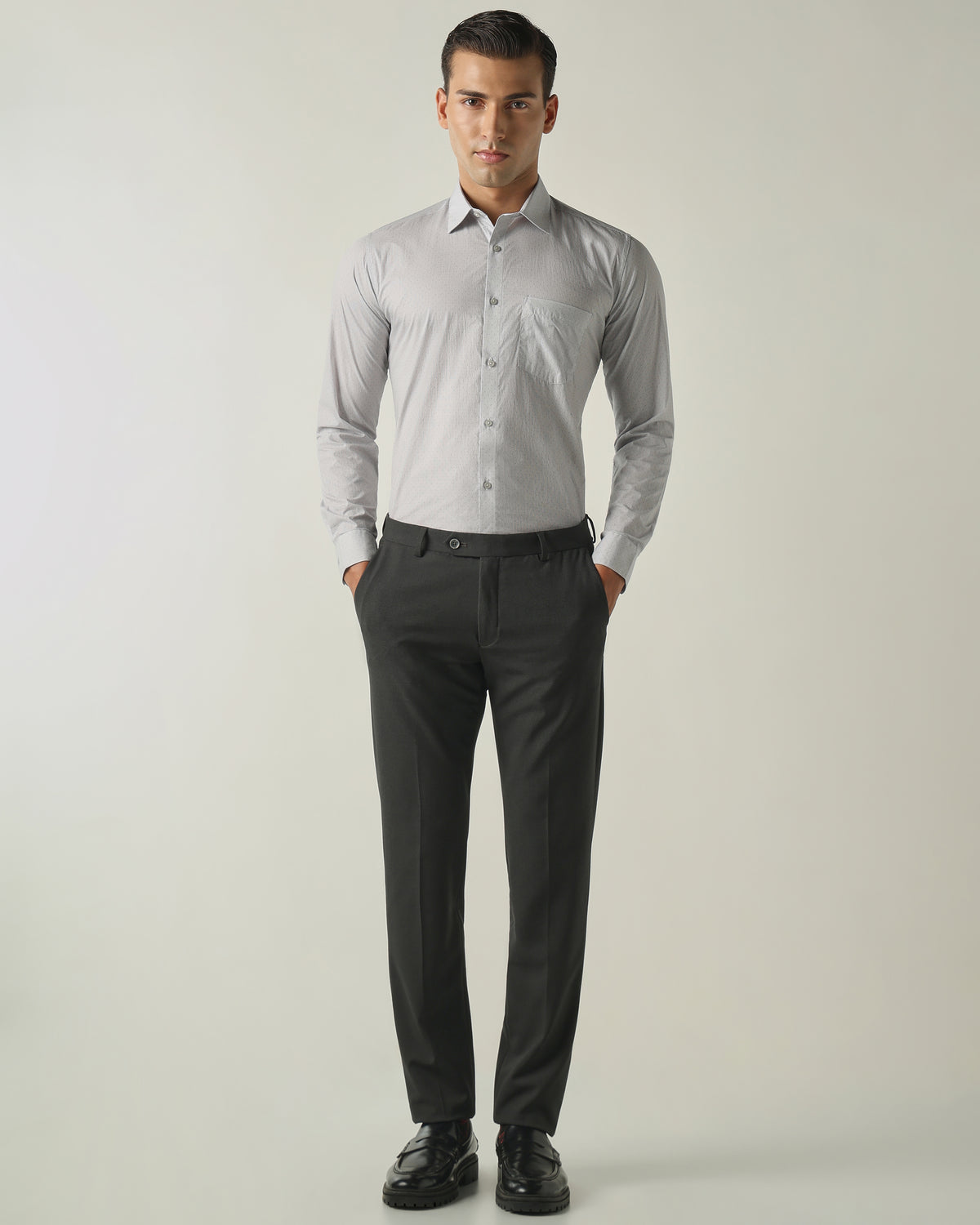 Men's Pure Cotton Print Slim Fit Full Sleeve Formal Shirt - Grey