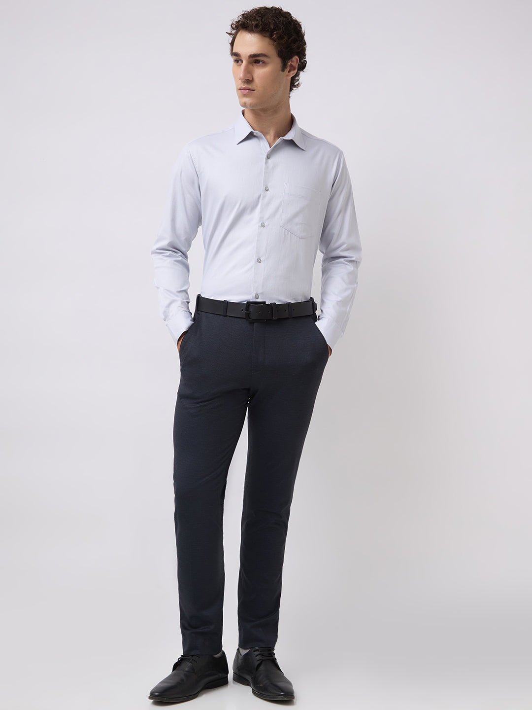 Men's Pure Cotton Herringbone Solid Regular Fit Full Sleeve Formal Shirt - Grey