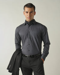 Men's Pure Cotton Fil-A-Fil Slim Fit Full Sleeve Formal Shirt - Black