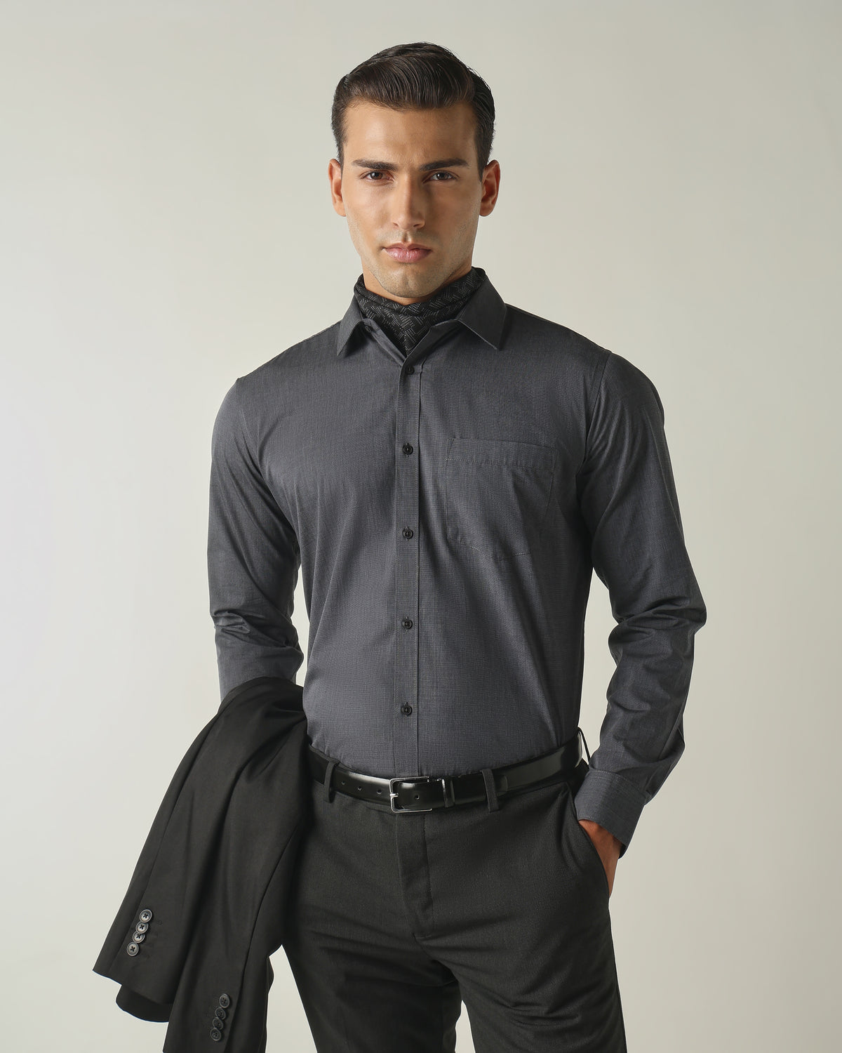 Men's Pure Cotton Fil-A-Fil Slim Fit Full Sleeve Formal Shirt - Black