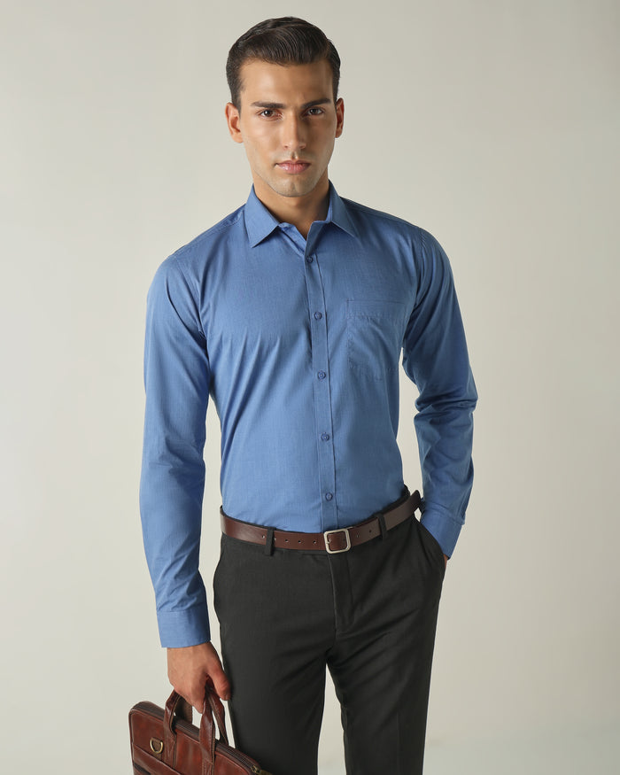 Men's Pure Cotton Fil-A-Fil Slim Fit Full Sleeve Formal Shirt - Dark Blue
