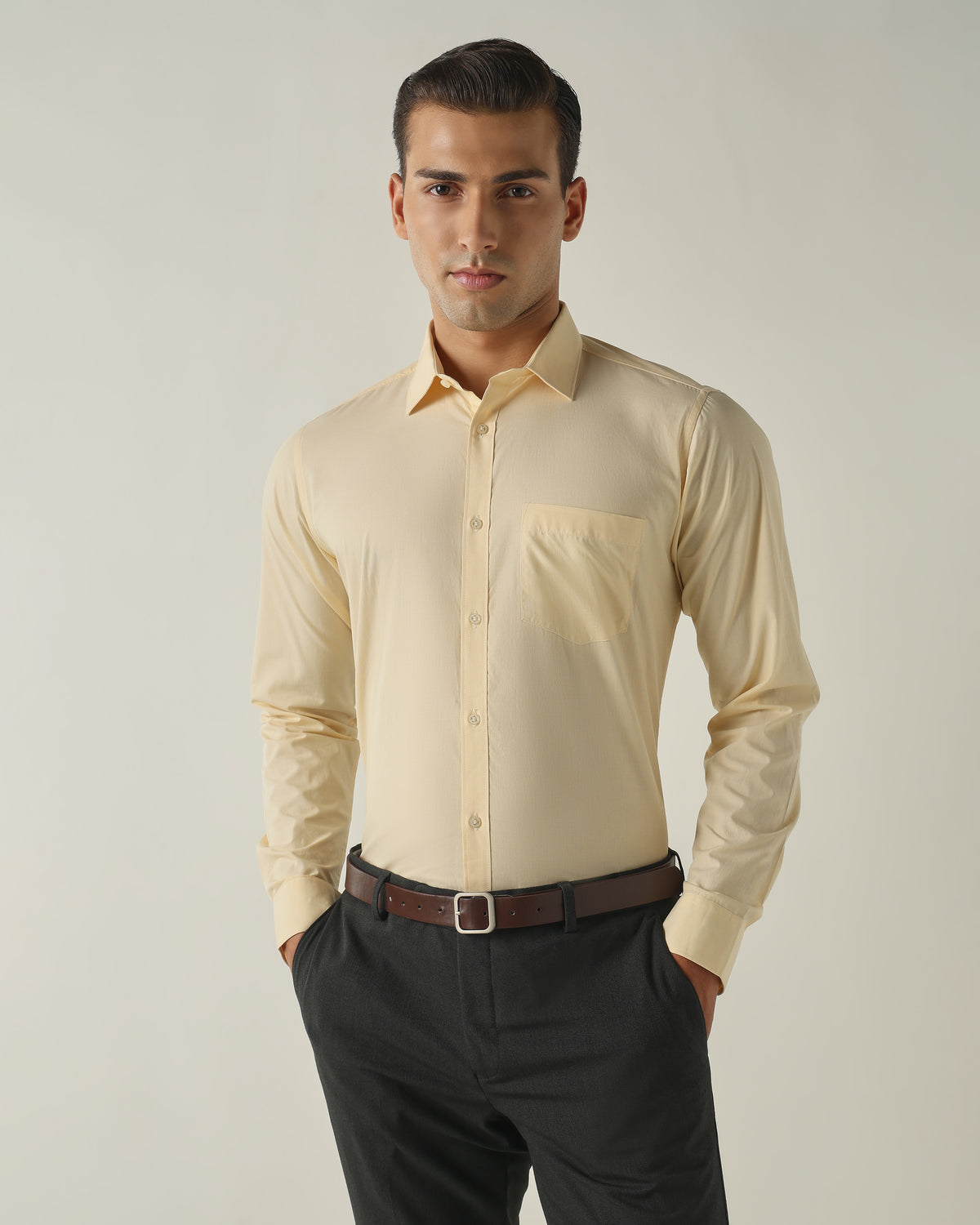 Men's Pure Cotton Fil-A-Fil Slim Fit Full Sleeve Formal Shirt - Yellow