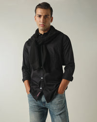 Men's Pure Cotton Solid Slim Fit Full Sleeve Casual Shirt - Black
