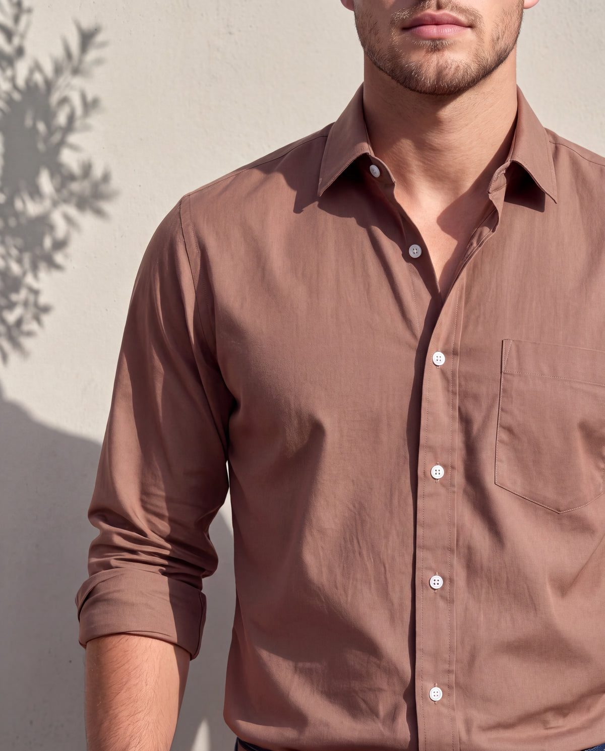 Men's Pure Cotton Solid Slim Fit Full Sleeve Casual Shirt - Brown