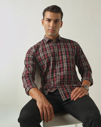 Men's Pure Cotton Checks Slim Fit Full Sleeve Casual Shirt - Blue