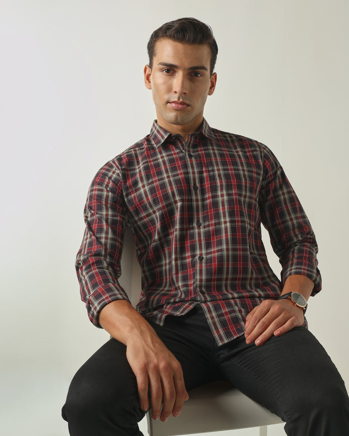 Men's Pure Cotton Checks Slim Fit Full Sleeve Casual Shirt - Blue