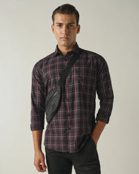 Men's Pure Cotton Checks Slim Fit Full Sleeve Casual Shirt - Maroon