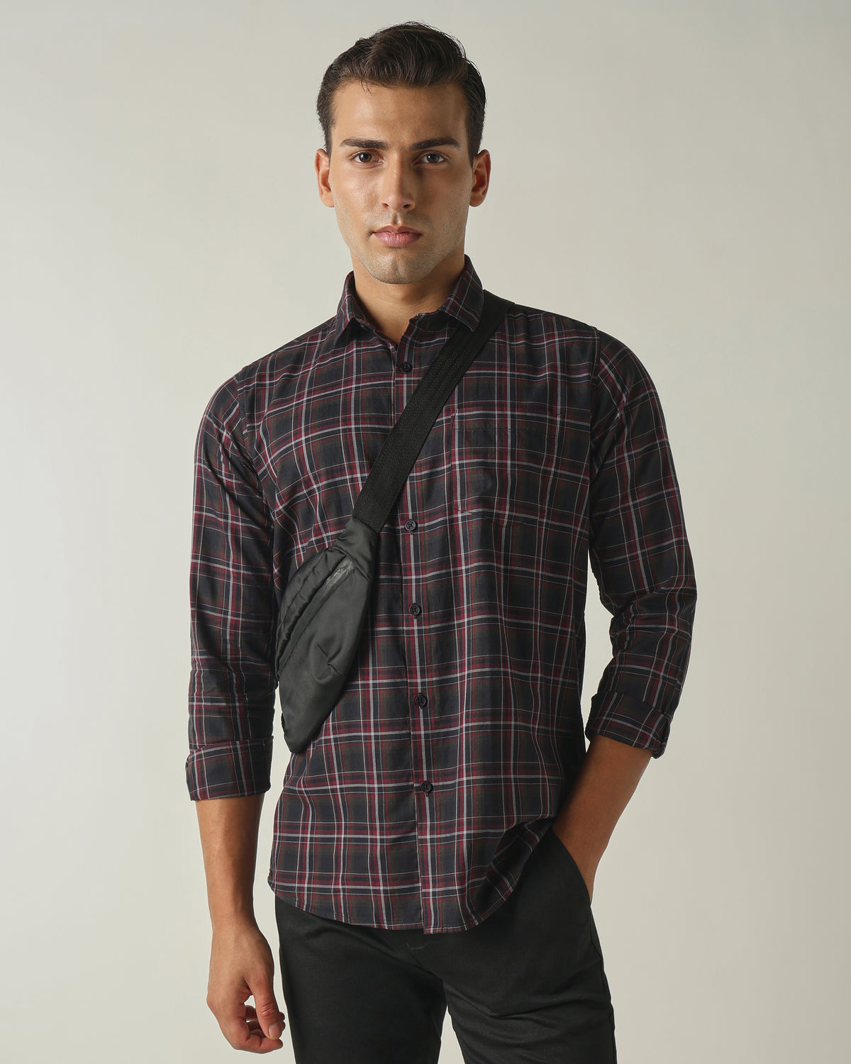 Men's Pure Cotton Checks Slim Fit Full Sleeve Casual Shirt - Maroon