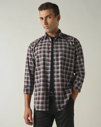 Men's Pure Cotton Checks Slim Fit Full Sleeve Casual Shirt - Maroon