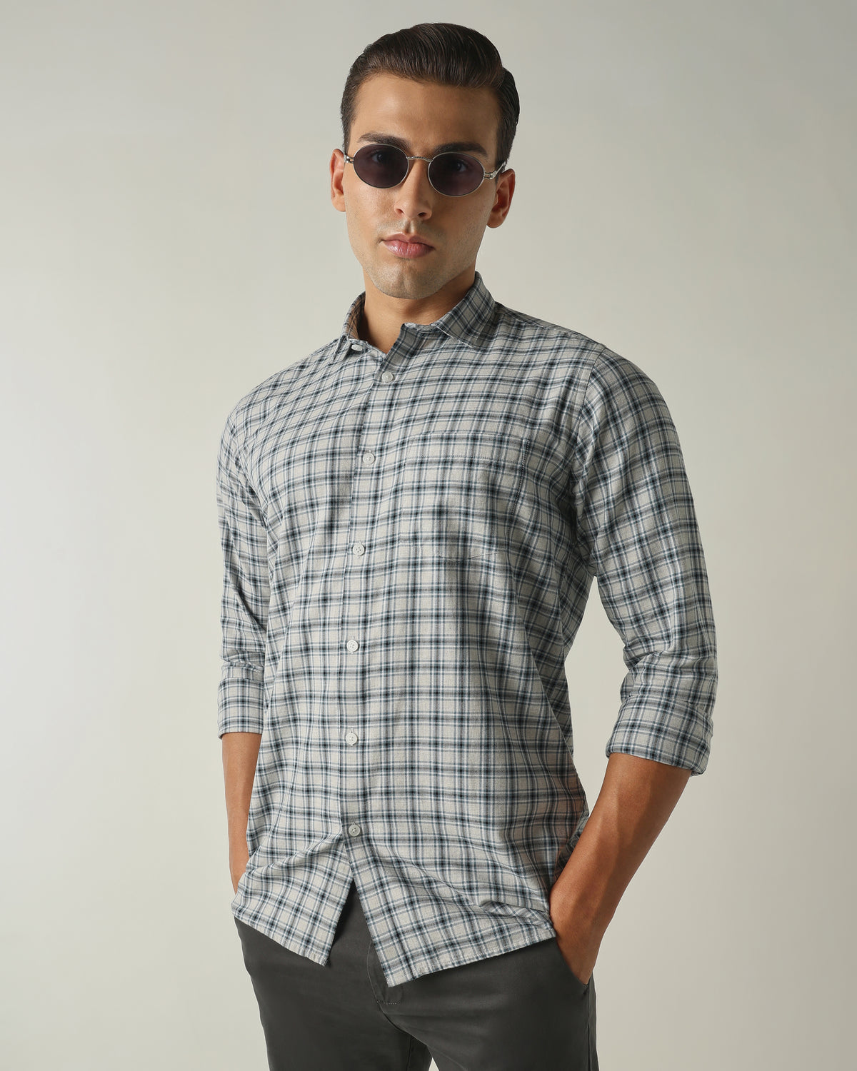 Men's Pure Cotton Checks Slim Fit Full Sleeve Casual Shirt - Turquoise