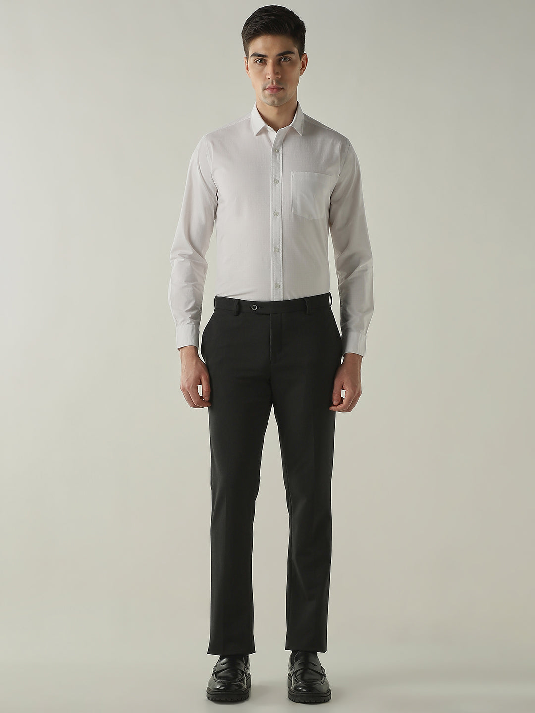 Men's Cotton Lycra Dobby Solid Slim Fit Full Sleeve Formal Shirt - White