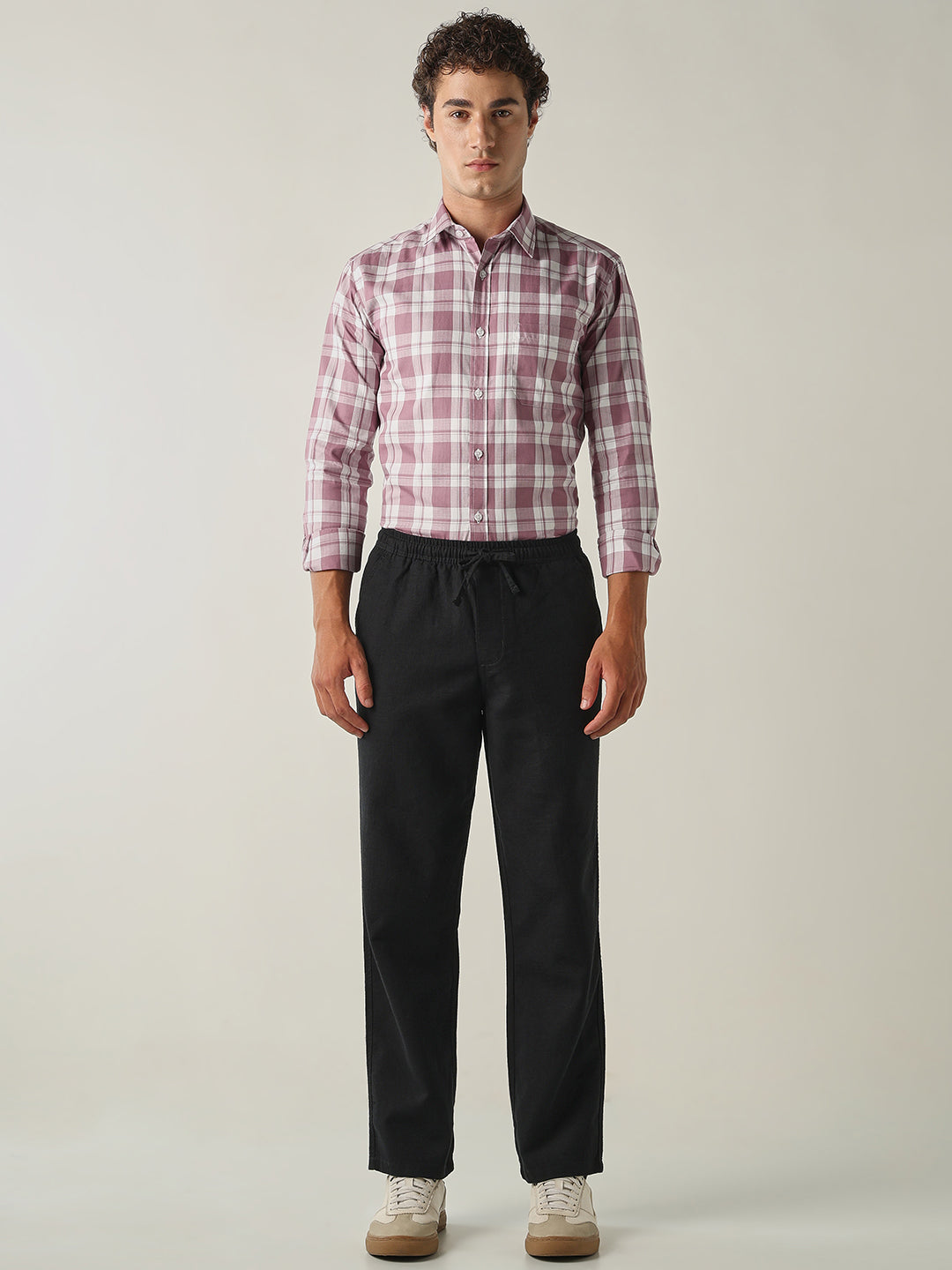 Men's Pure Cotton Checks Slim Fit Full Sleeve Casual Shirt - Pink