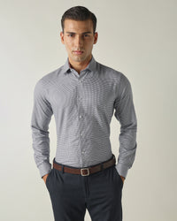 Men's Pure Cotton Dobby Solid Slim Fit Full Sleeve Formal Shirt - Blue