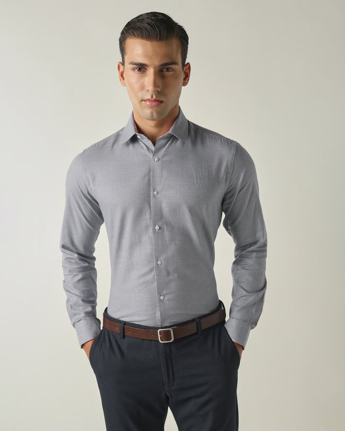Men's Pure Cotton Dobby Solid Slim Fit Full Sleeve Formal Shirt - Blue