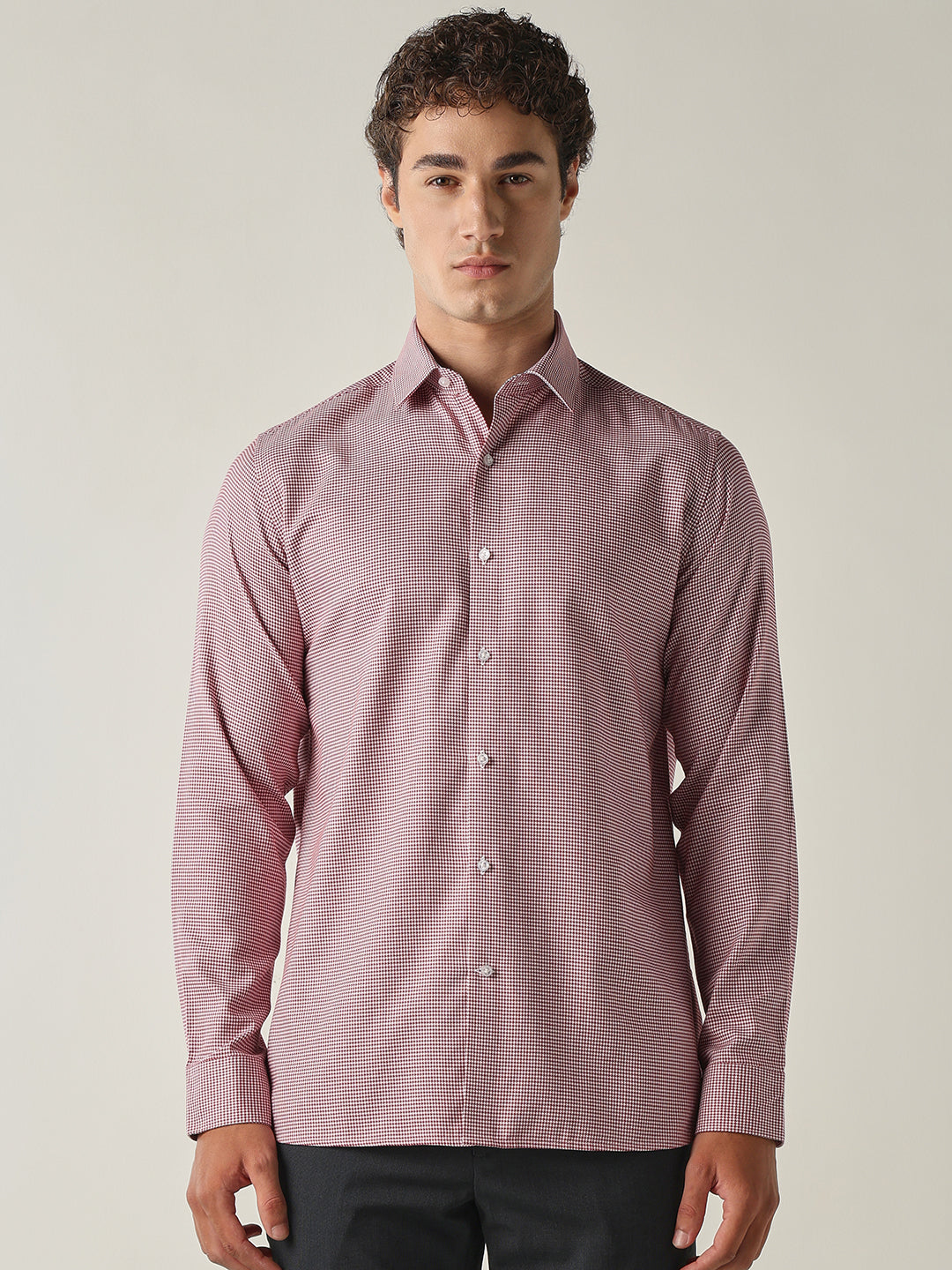 Men's Pure Cotton Dobby Solid Slim Fit Full Sleeve Formal Shirt - Red