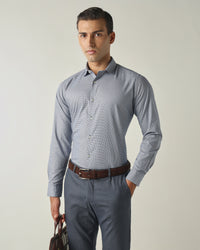 Men's Pure Cotton Checks Slim Fit Full Sleeve Formal Shirt - Blue