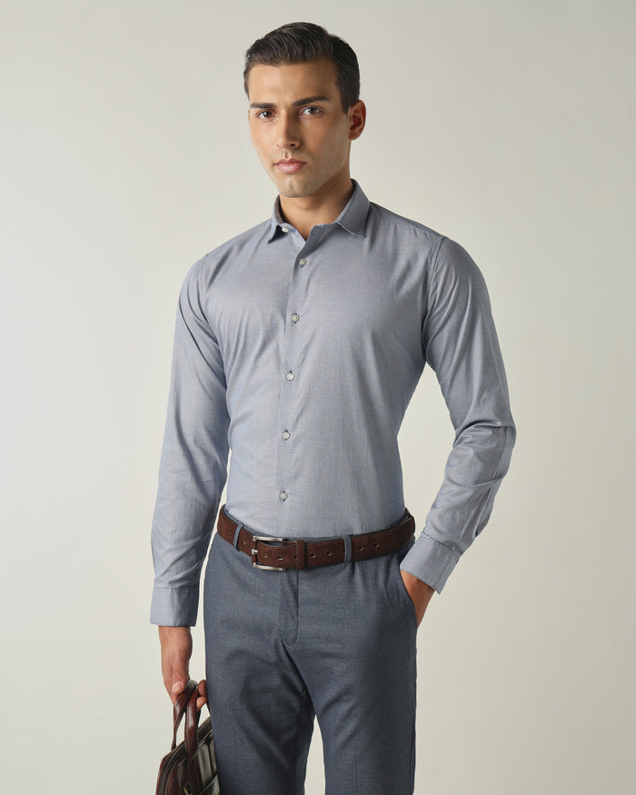 Men's Pure Cotton Checks Slim Fit Full Sleeve Formal Shirt - Blue