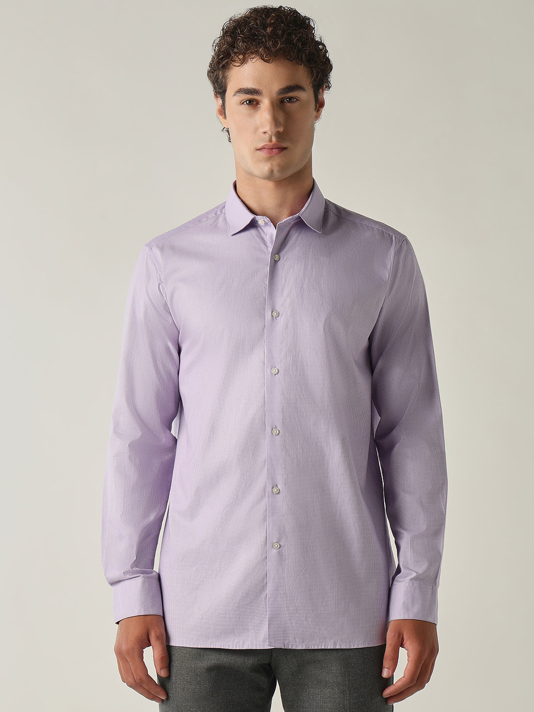 Men's Pure Cotton Houndstooth Checks Slim Fit Full Sleeve Formal Shirt - Pink