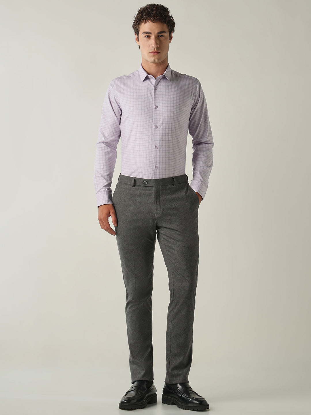Men's Pure Cotton Checks Slim Fit Full Sleeve Formal Shirt - Purple