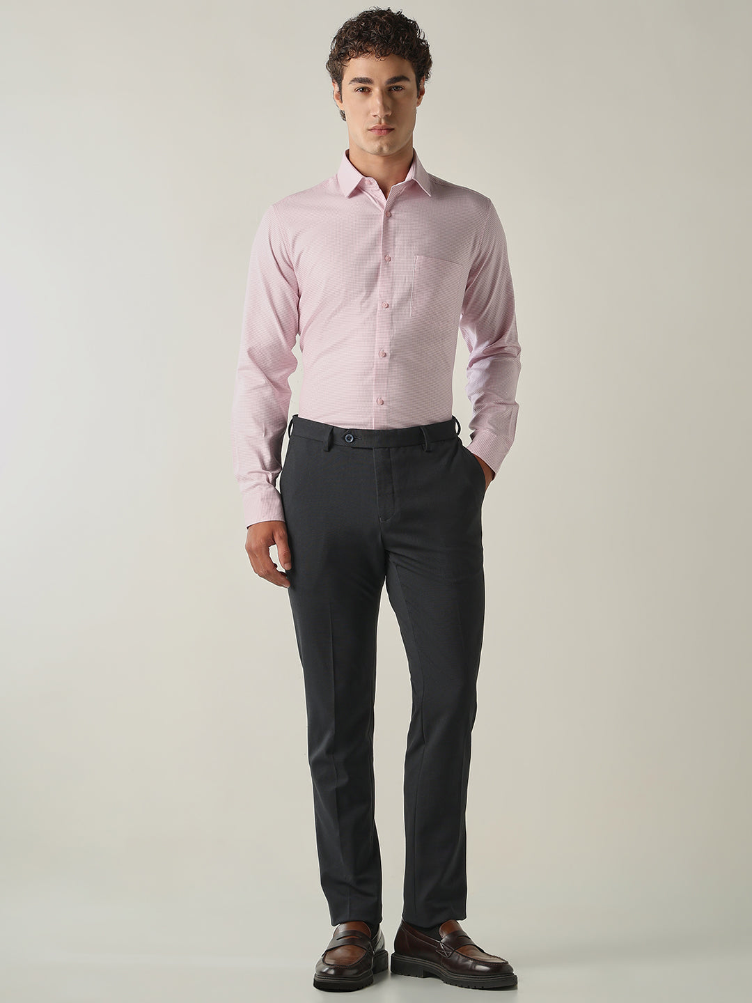 Men's Pure Cotton Dobby Solid Slim Fit Full Sleeve Formal Shirt - Pink