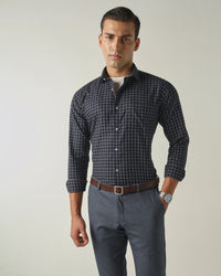 Men's Pure Cotton Checks Slim Fit Full Sleeve Formal Shirt - Blue