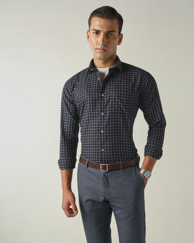 Men's Pure Cotton Checks Slim Fit Full Sleeve Formal Shirt - Blue