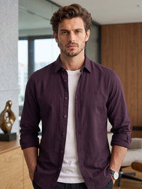 Men's Pure Cotton Solid Slim Fit Full Sleeve Casual Shirt - Maroon