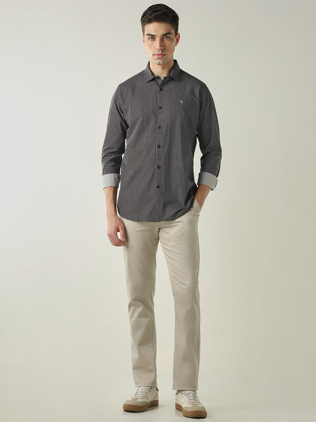 Men's Pure Cotton Printed Slim Fit Full Sleeve Casual Shirt - Brown