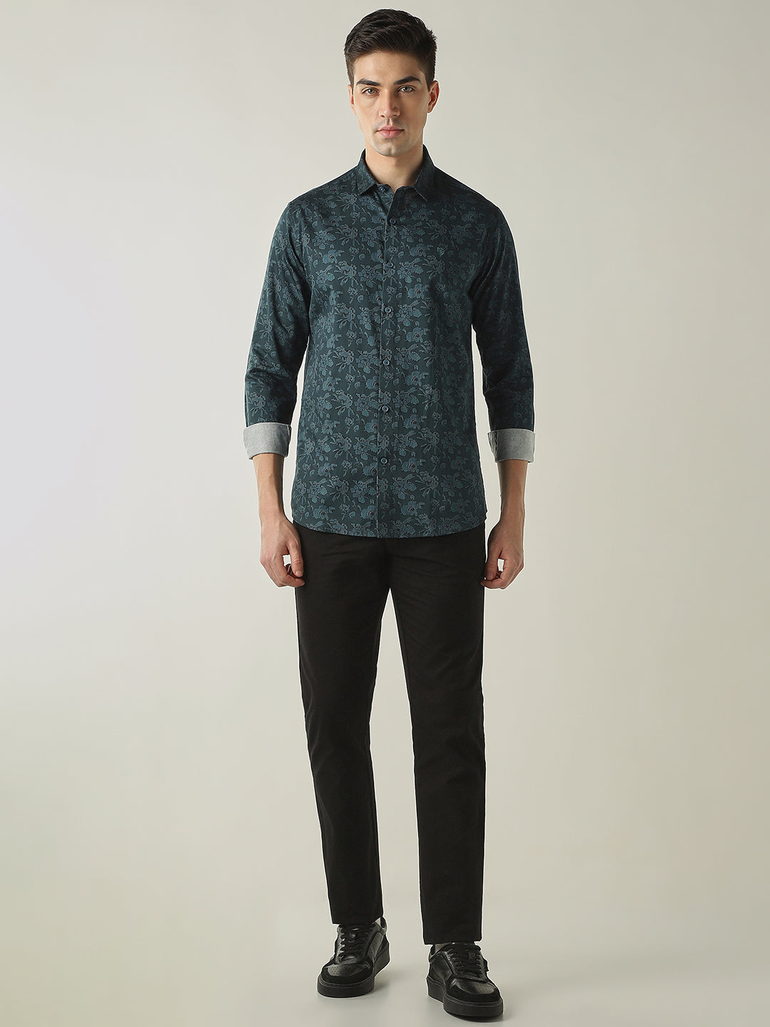 Men's Pure Cotton Printed Slim Fit Full Sleeve Casual Shirt - Tangerine