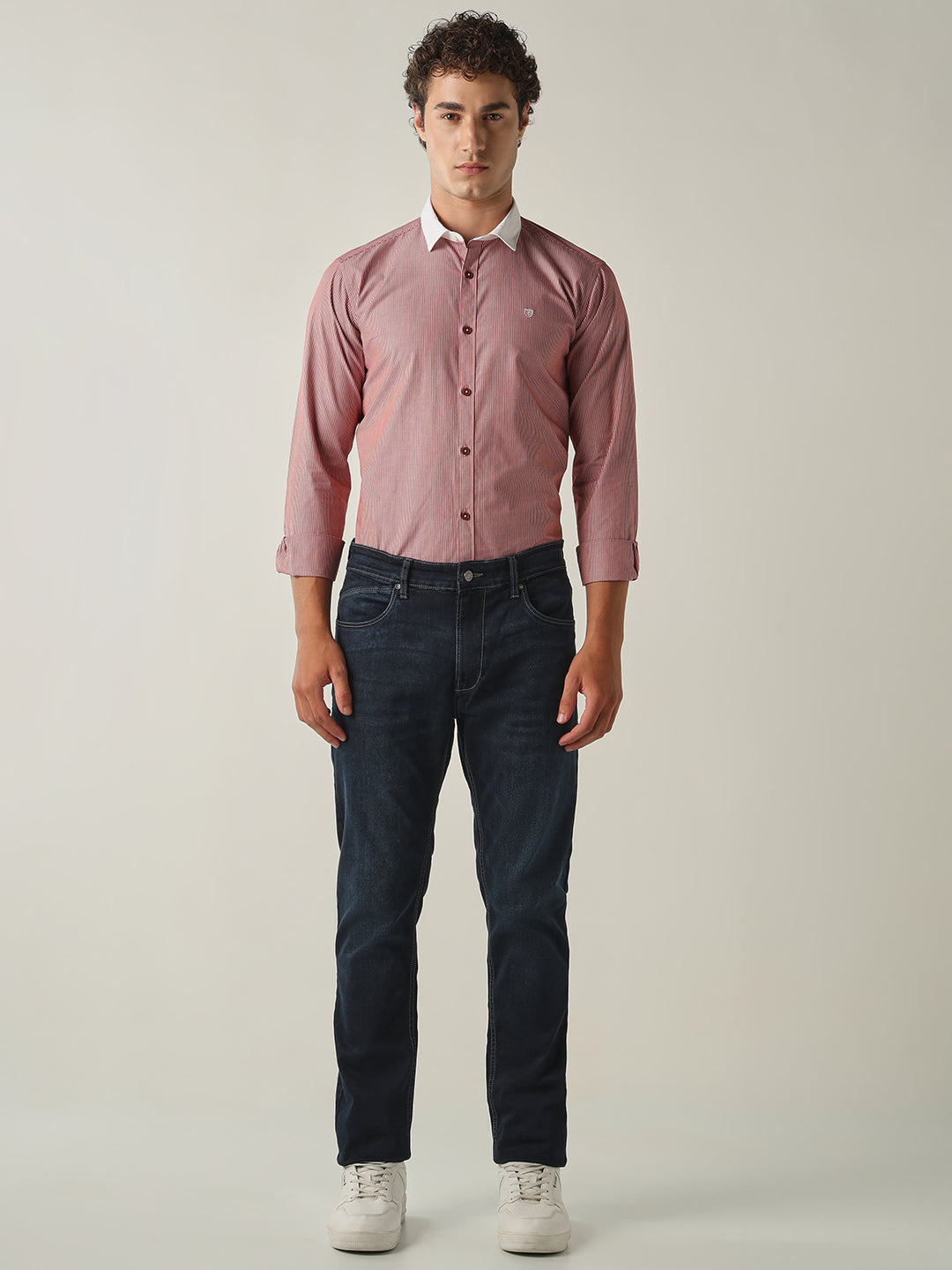 Men's Pure Cotton Stripes Slim Fit Full Sleeve Casual Shirt - Red