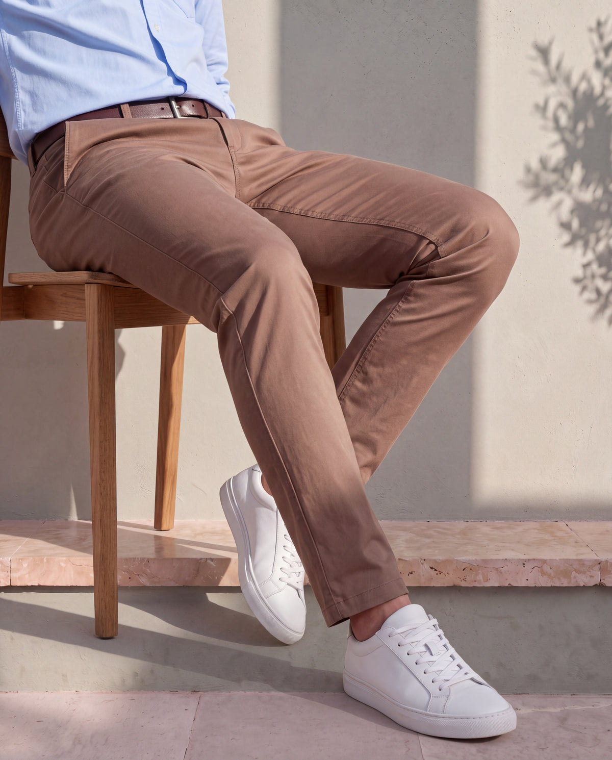 Men's Solid Cotton Stretch Regular Fit Casual Trousers-Beige