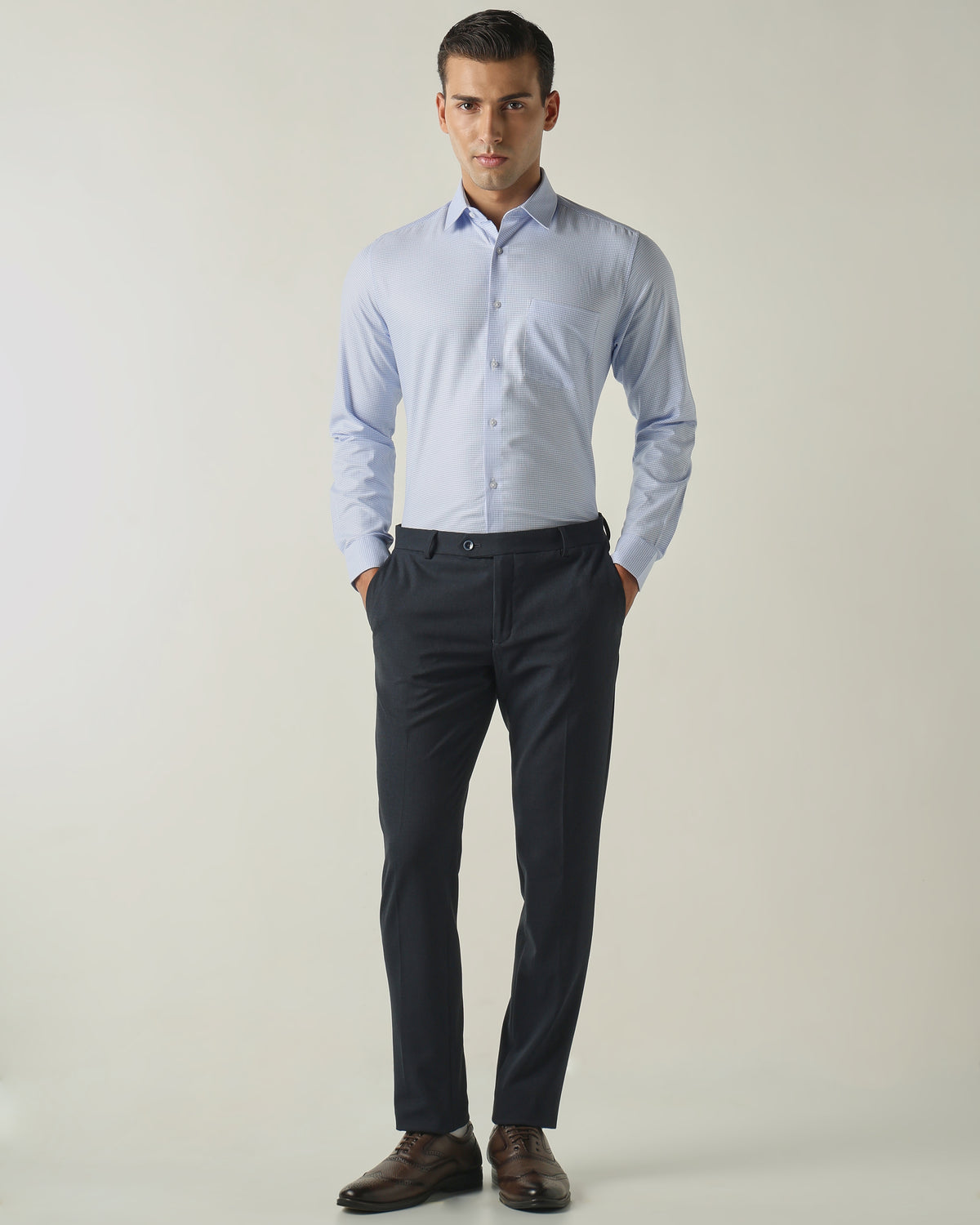 Men's Solid Poly Viscose Elastane Slim Fit Formal Trousers - Blue