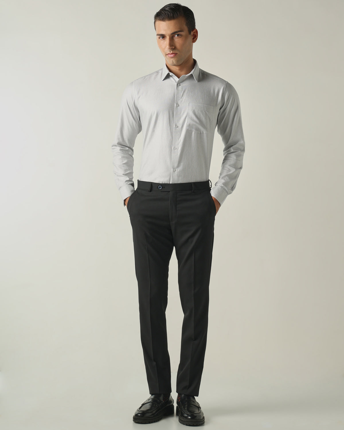 Men's Solid Poly Viscose Elastane Regular Fit Formal Trousers - Black