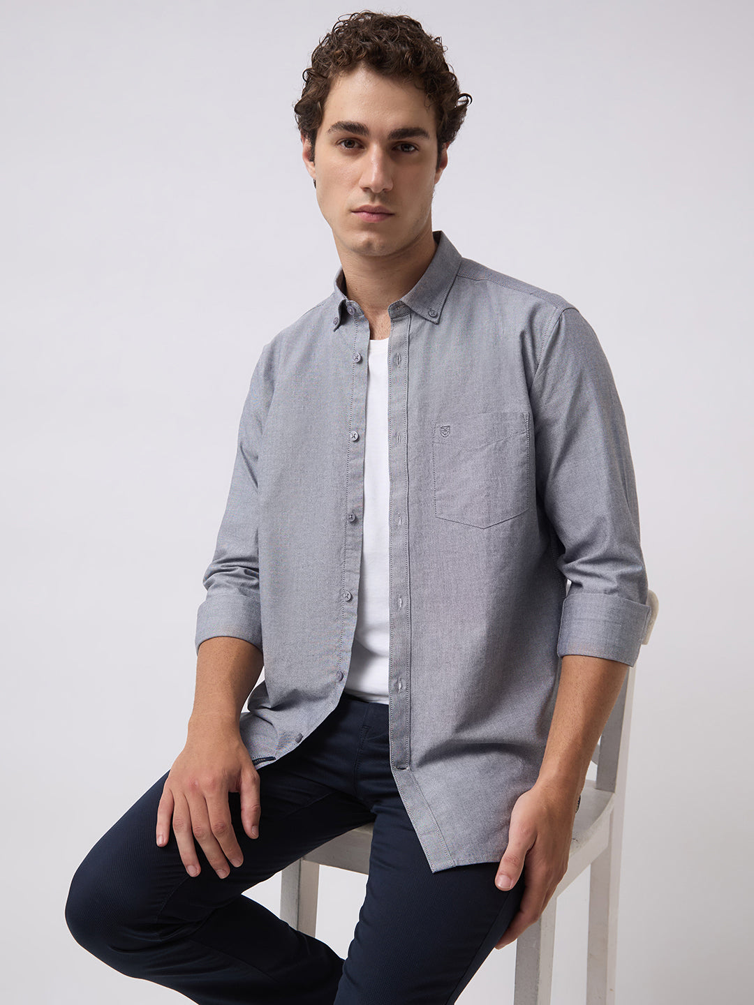 Men's Pure Cotton Oxford Solid Slim Fit Full Sleeve Casual Shirt - Black