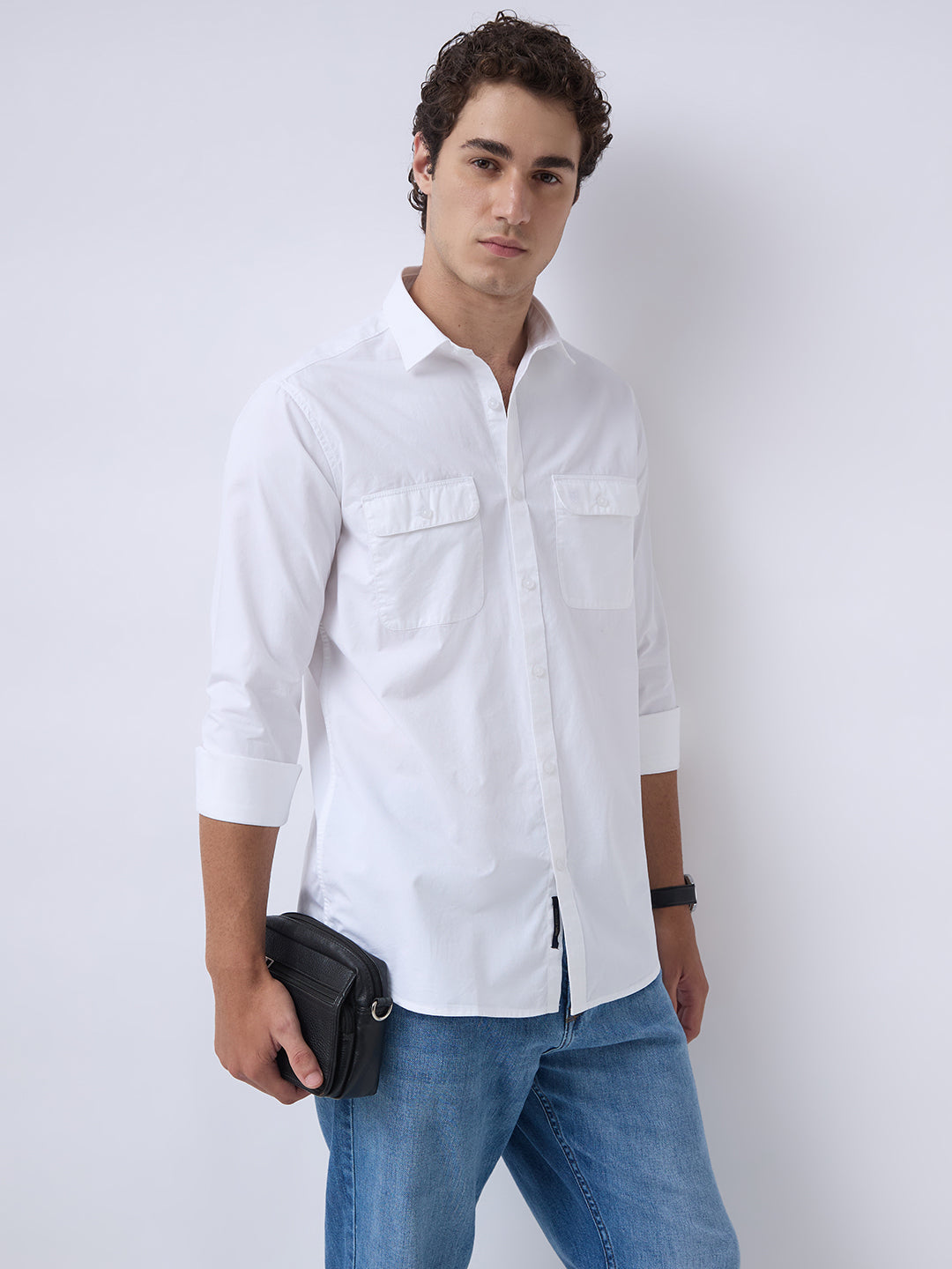 Men's Pure Cotton Solid Regular Fit Full Sleeve Casual Shirt - White