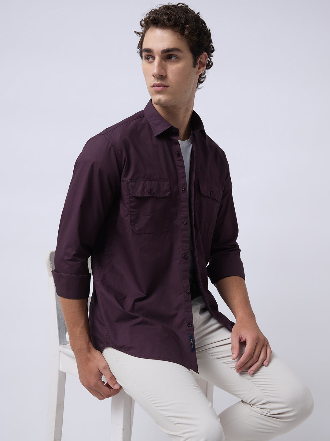 Men's Pure Cotton Solid Regular Fit Full Sleeve Casual Shirt - Wine