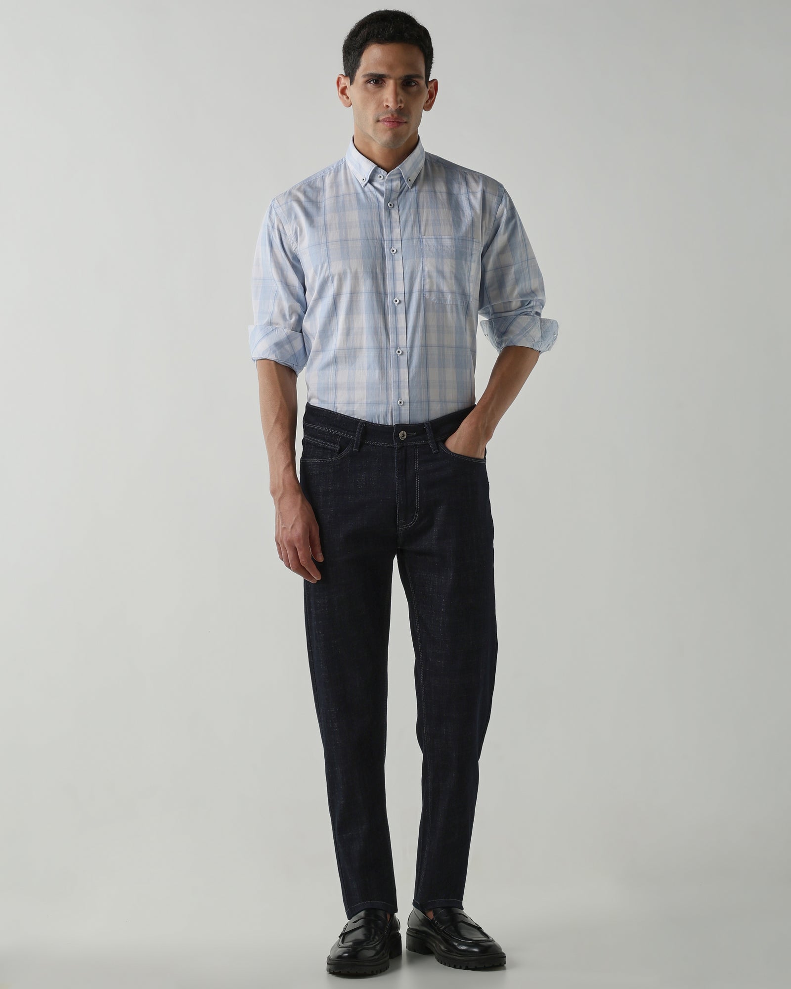 Sky Blue Pure Cotton Shirts for Men | Regular Fit Luxury Wear