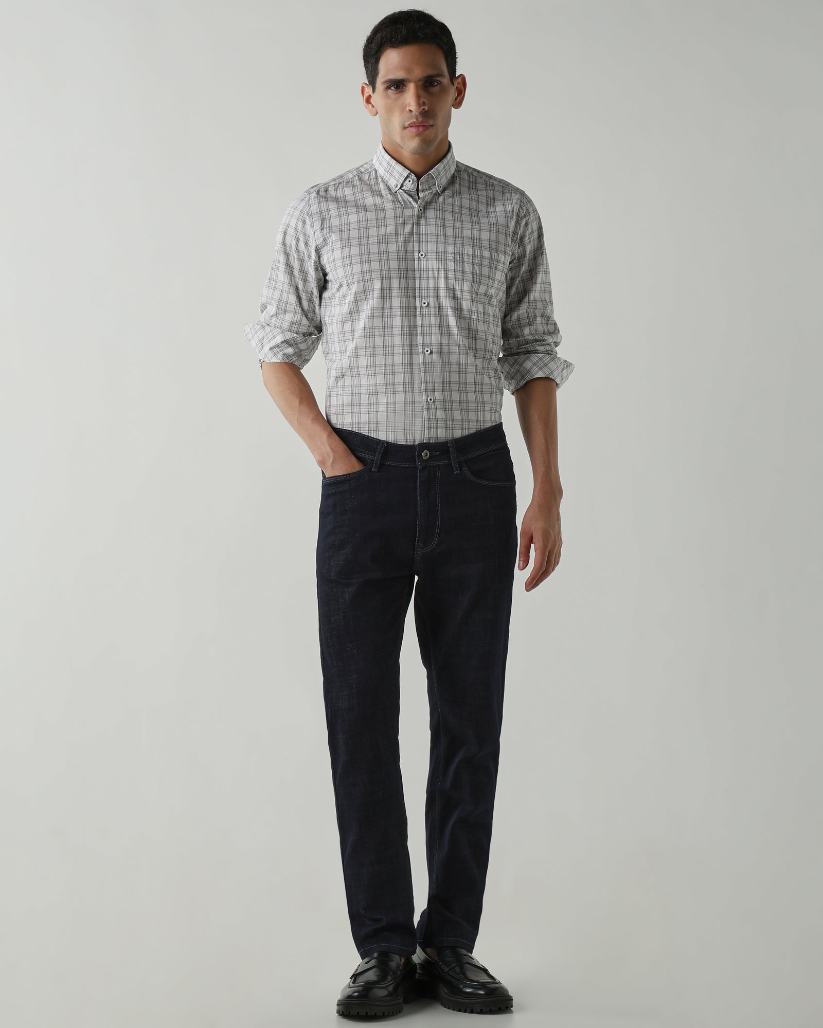 WHITE/GREY Pure Cotton Shirts for Men | Slim Fit Luxury Wear