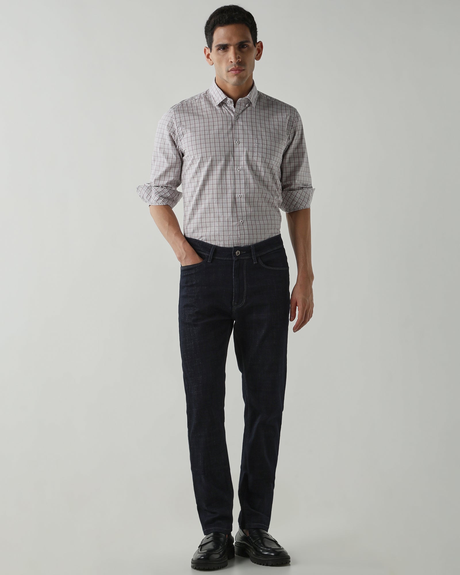 White/Lt Brown Pure Cotton Shirts for Men | Slim Fit Luxury Wear