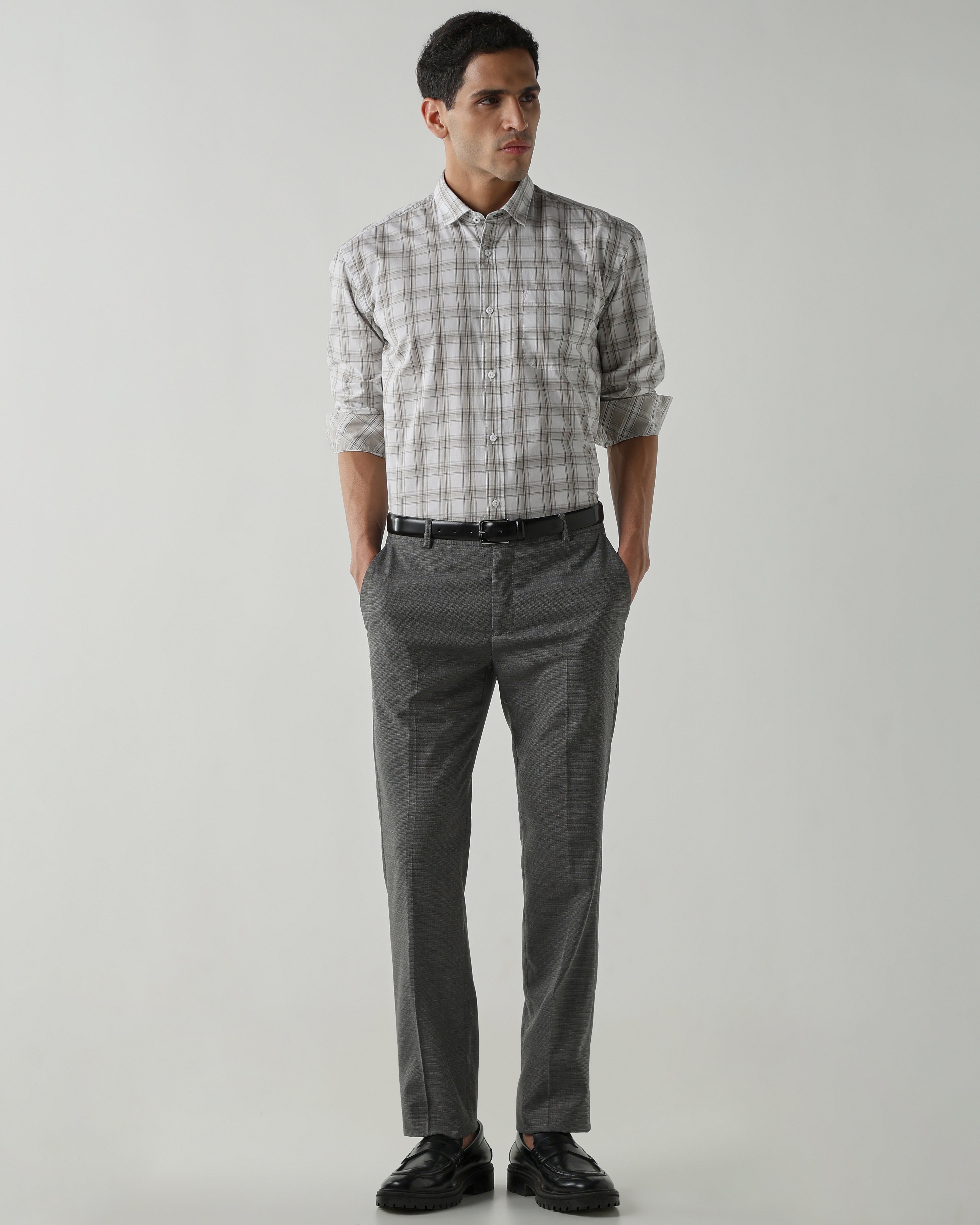 White/Beige Pure Cotton Shirts for Men | Regular Fit Luxury Wear