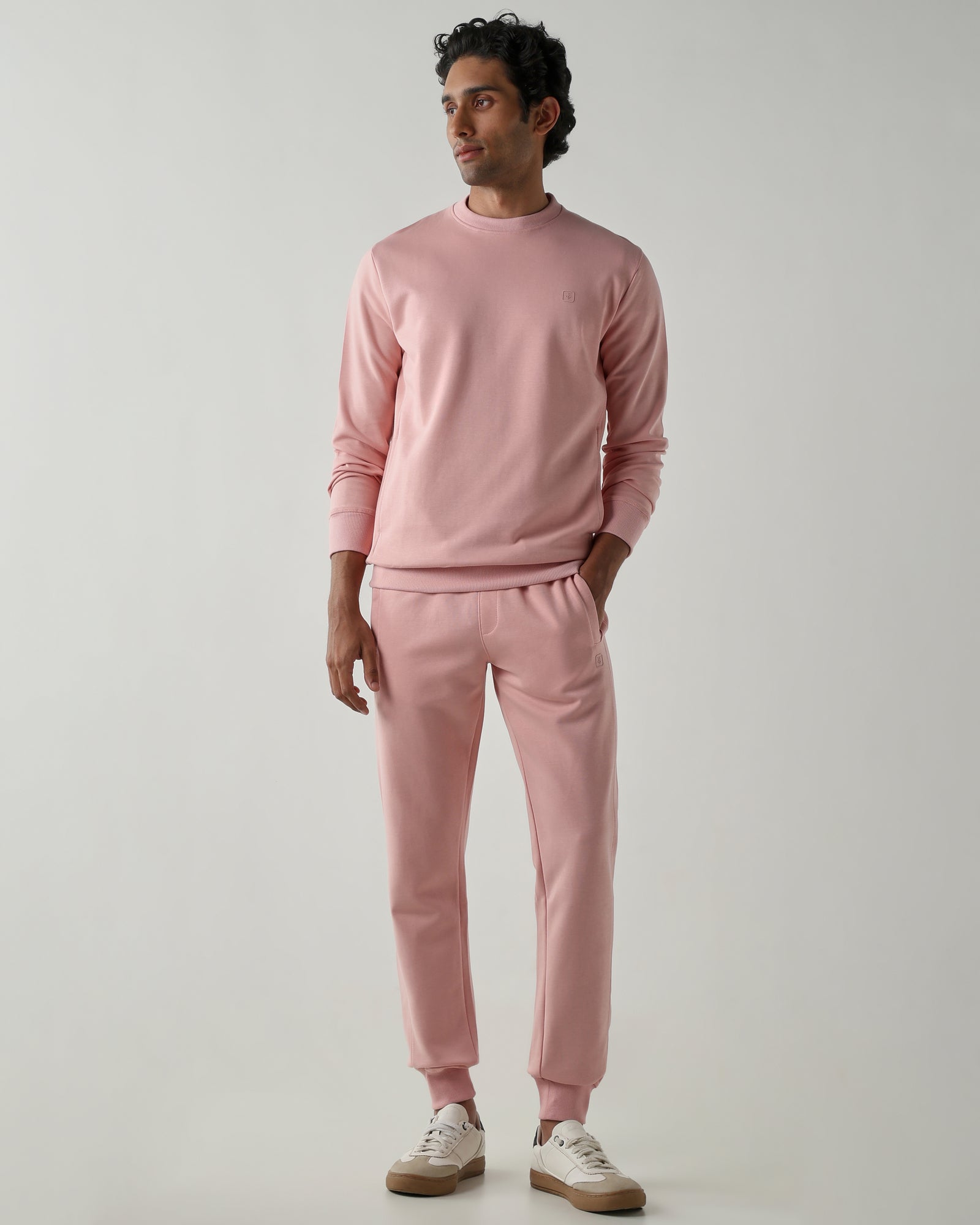 Rib at Waist and bottom Flat Front  Joggers – Sliver Pink